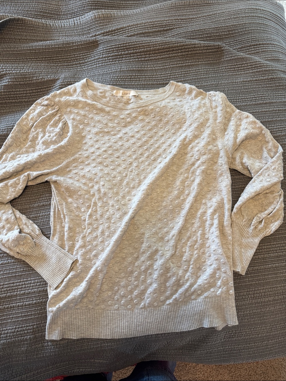 LOFT Cream Bubble-Texture Crewneck Sweater